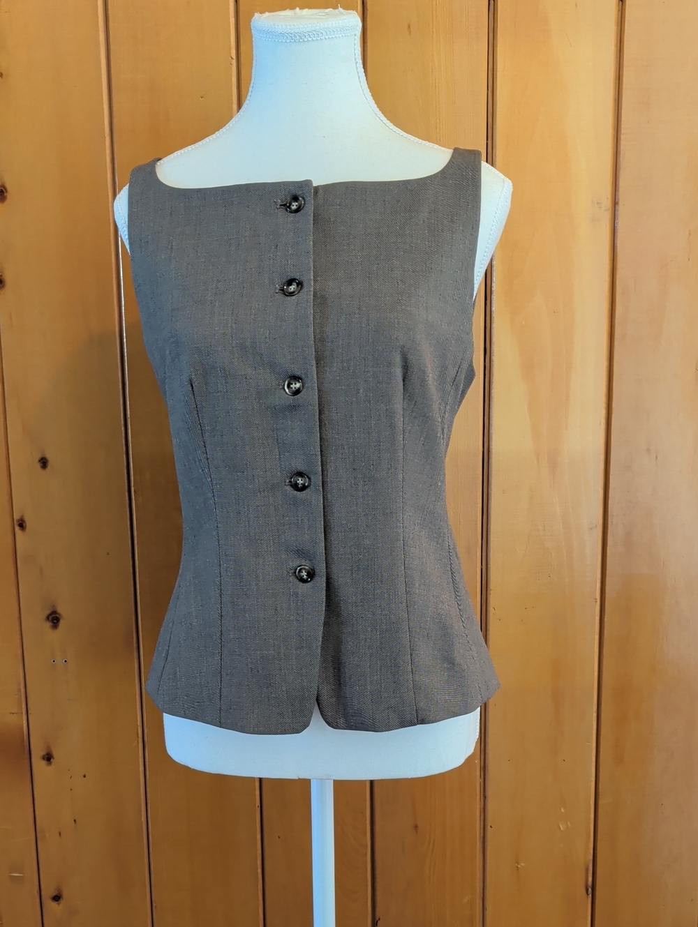 H&M Brown Square-Neck Button Front Sleeveless Top